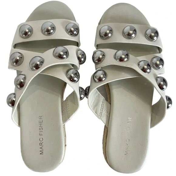 Marc Fisher White Vegan Leather Studded Sandals Size 6 - Picture 6 of 7